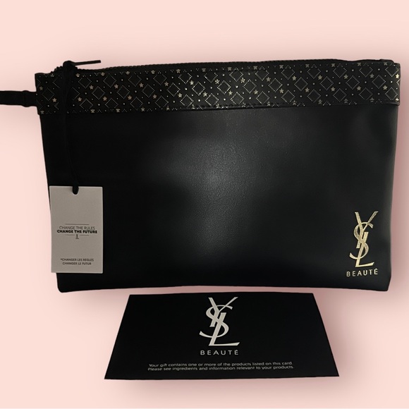 Yves Saint Laurent Handbags - Black/Gold (Faux-Leather) YSL Beauty (Yves Saint Laurent) Cosmetic-Makeup Bag